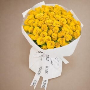 Yellow roses premium bouquet in white wrap by Romeo Flower Boutique, Be Romantic
